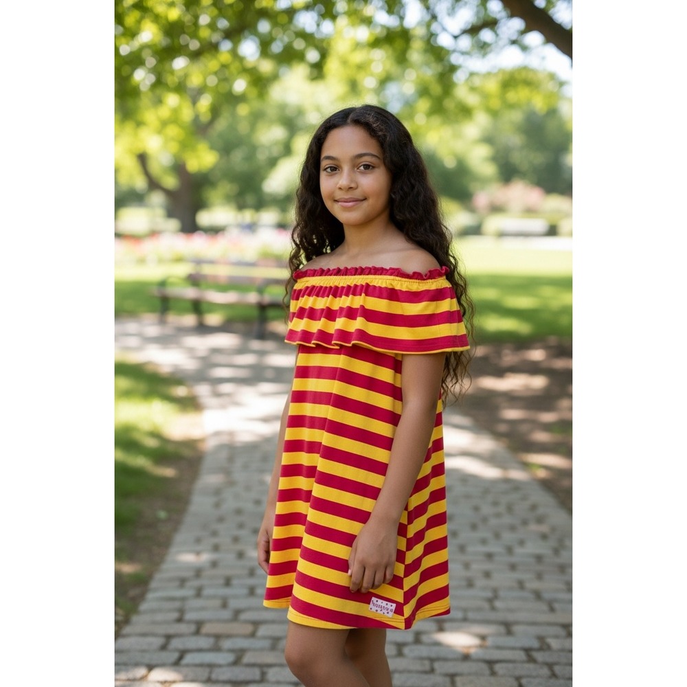 Ruffle Girl Dress Girls Size 12 Red Yellow Striped Ruffle Neck Sleeveless